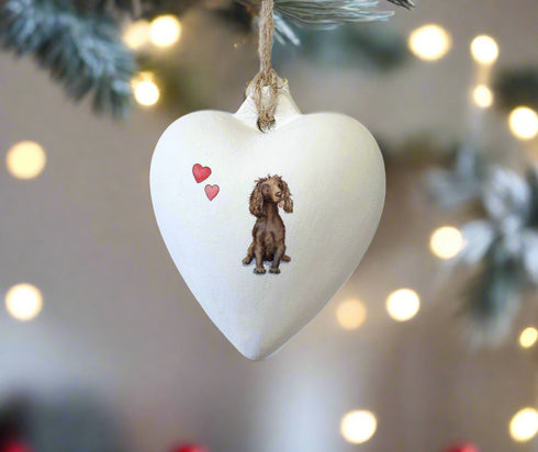 Cocker (Working) Liver Ceramic Heart Bauble